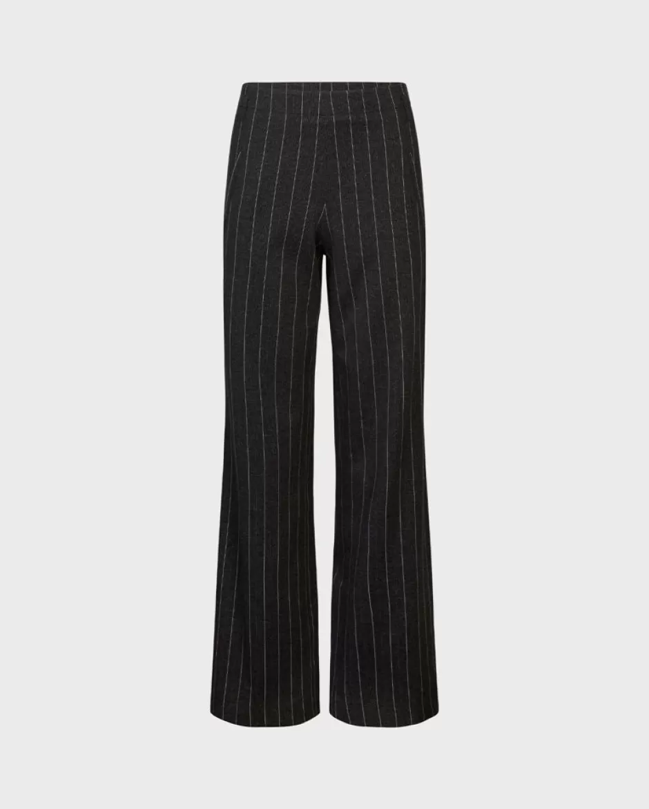 Anne Fontaine Bottoms*Dark Wide Leg Pant With White Pinstripes Grey