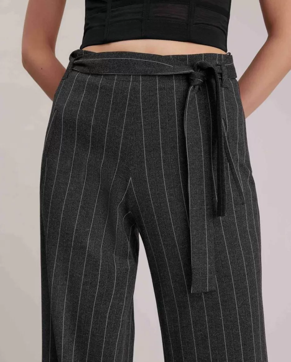 Anne Fontaine Bottoms*Dark Wide Leg Pant With White Pinstripes Grey