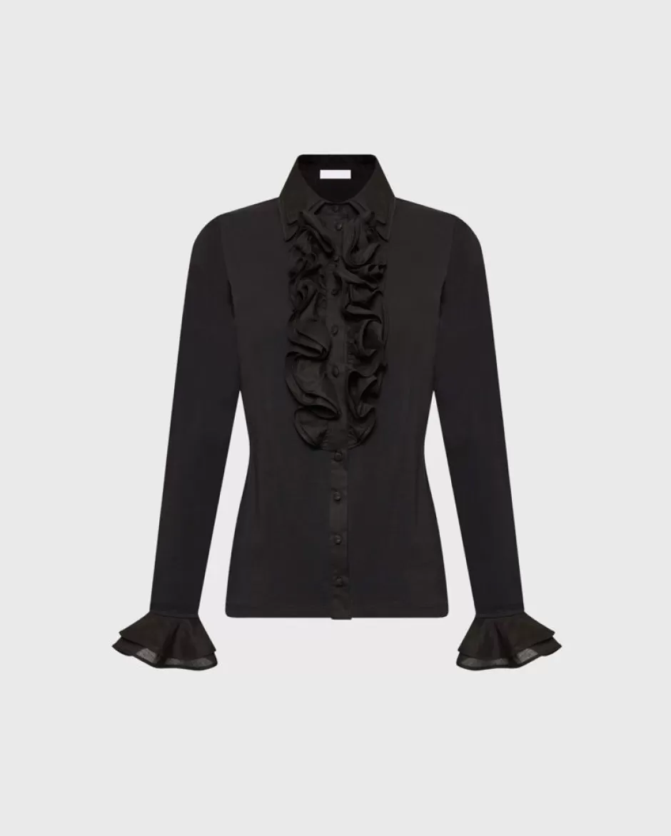 Anne Fontaine Shirts & Blouses*Double Collar And Ruffle Pima Jersey Shirt Black