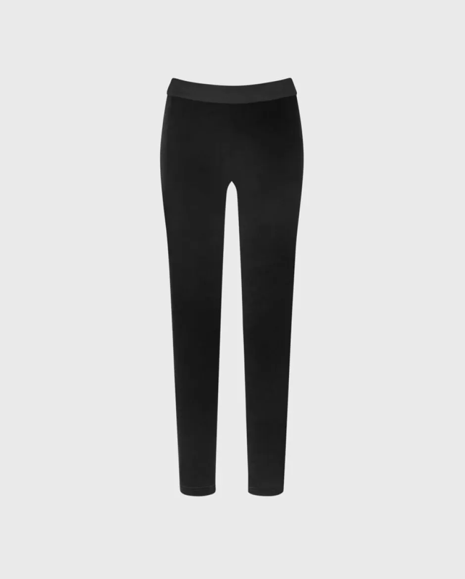 Anne Fontaine Bottoms*Dual Material Leggings In Velvet And Milano Black