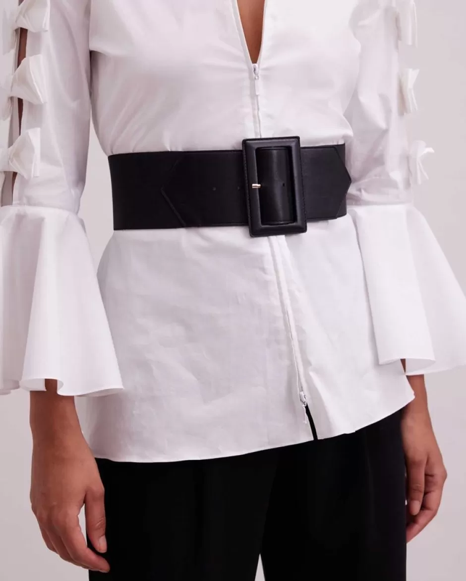 Anne Fontaine Belts*Elastic Belt With Rectangular Buckle Black