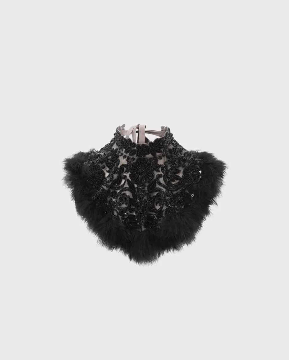 Anne Fontaine Collars*Embroidered Black Collar With Feathers