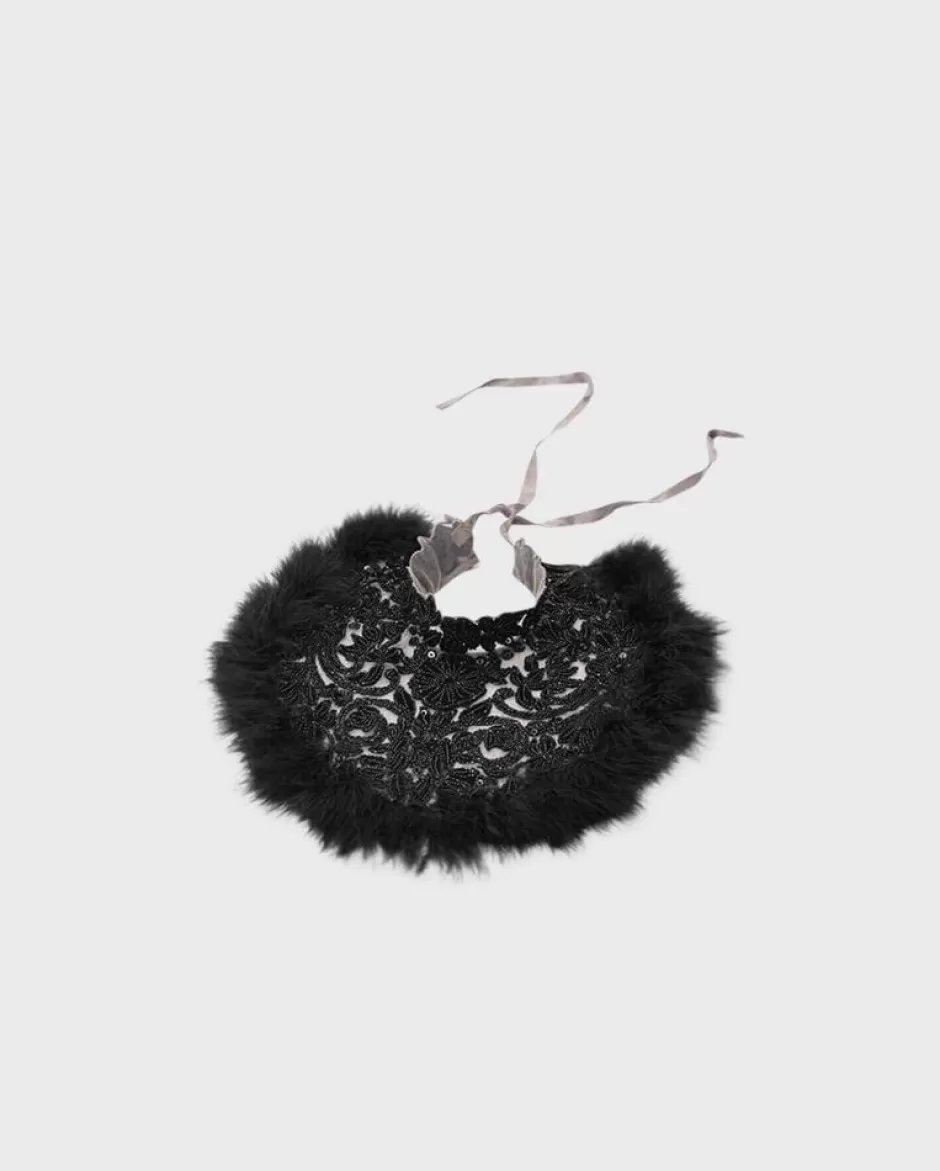 Anne Fontaine Collars*Embroidered Black Collar With Feathers