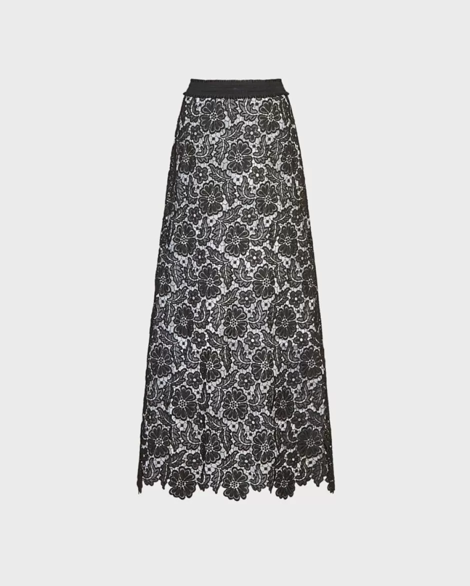 Anne Fontaine Bottoms*Embroidered Floral Maxi Skirt Black