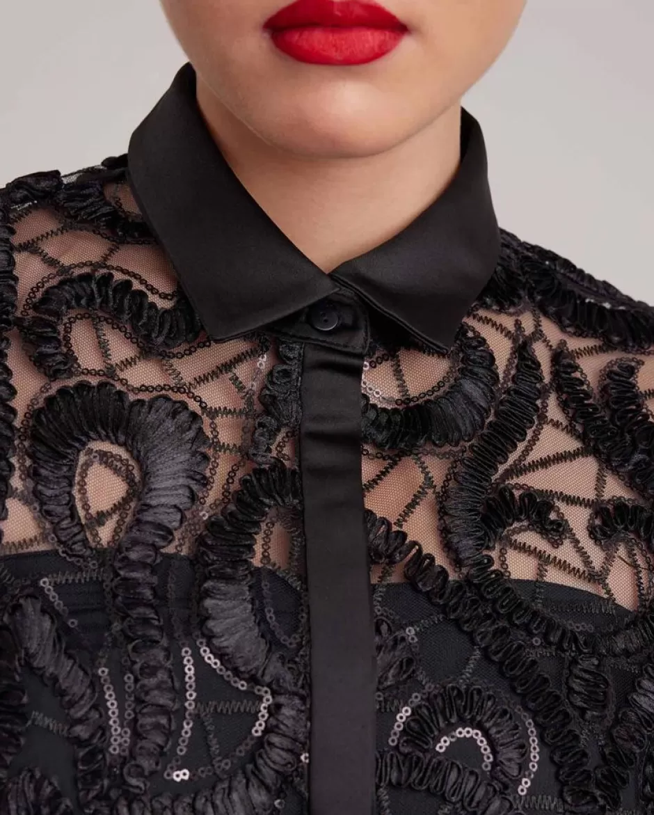 Anne Fontaine Dresses*Embroidered Shirt Front Style Dress Black