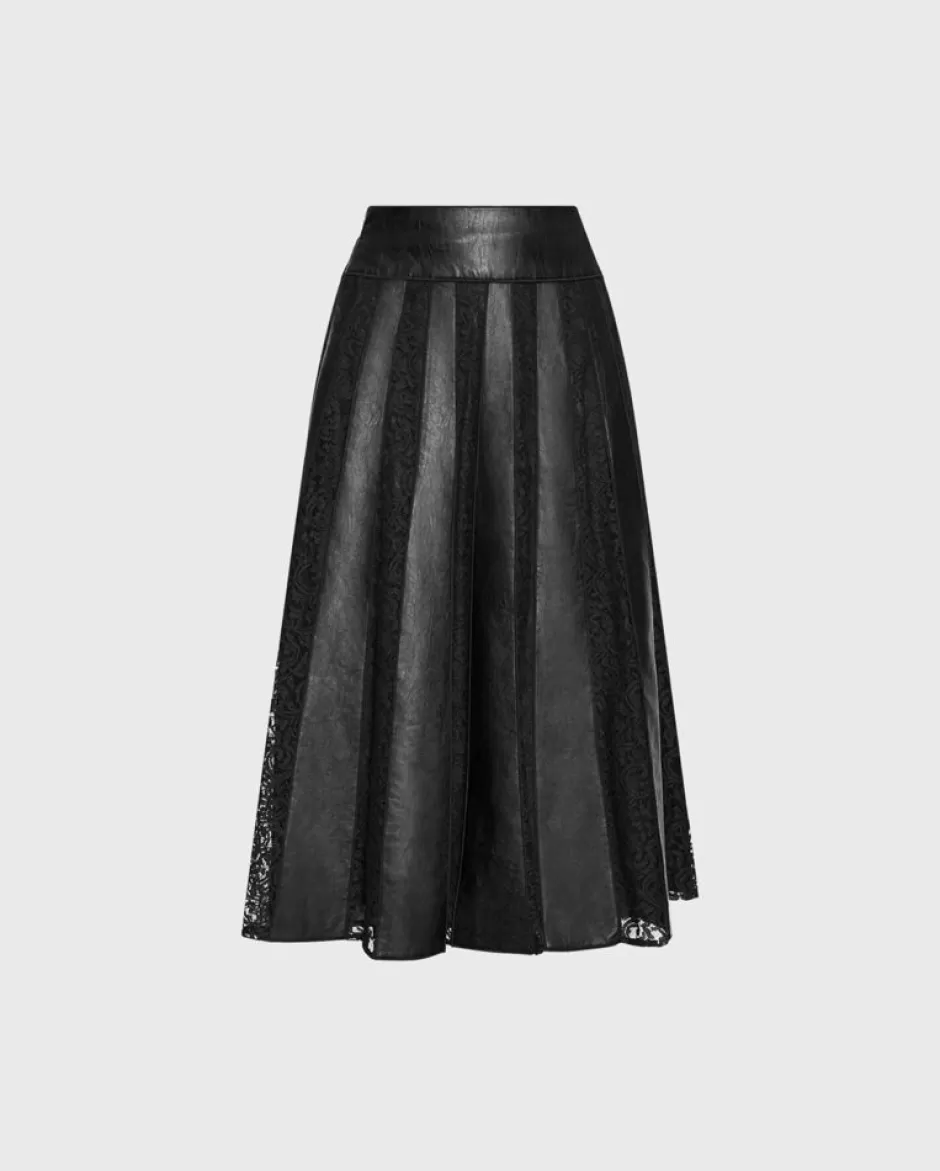 Anne Fontaine Bottoms*Faux Leather And Lace Midi Skirt Black