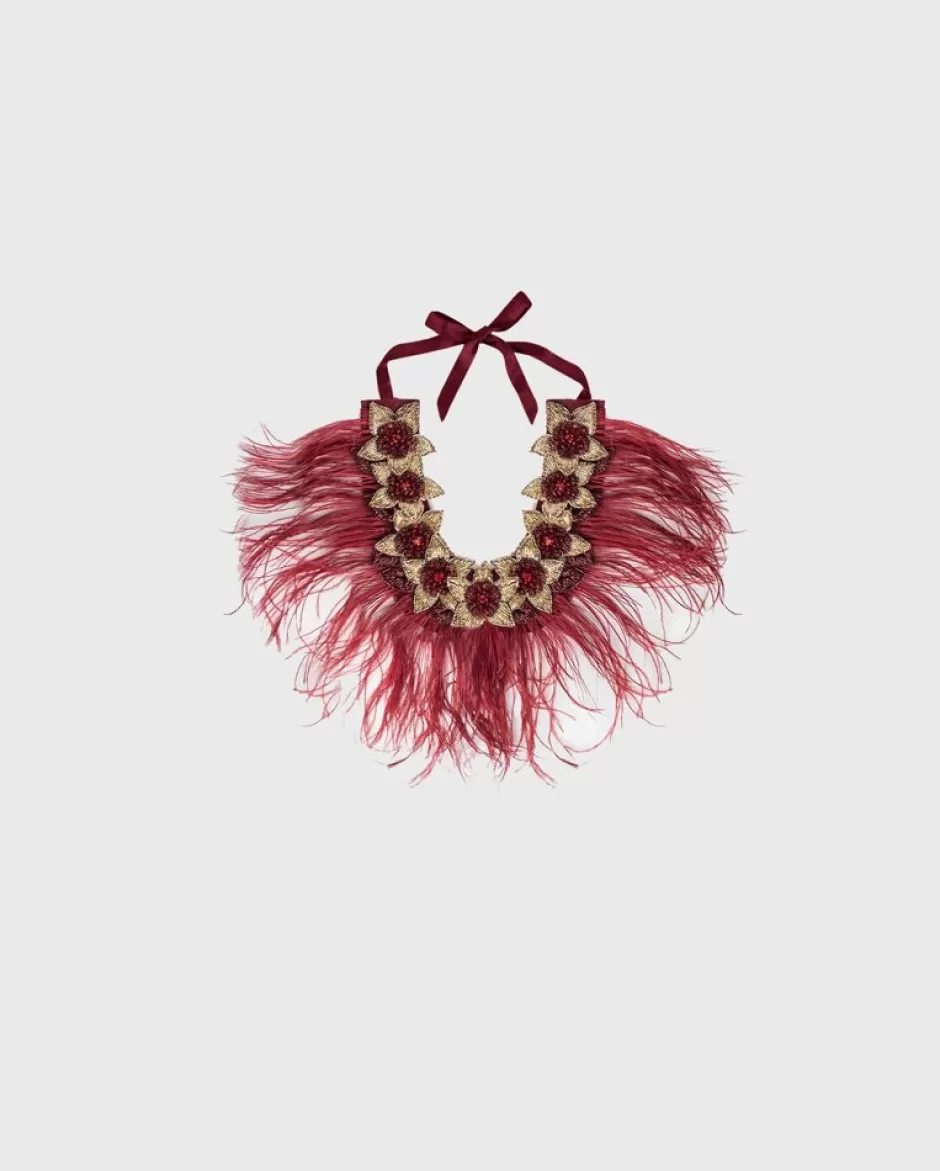 Anne Fontaine Collars*Floral Collar Necklace With Red Ostrich Feathers