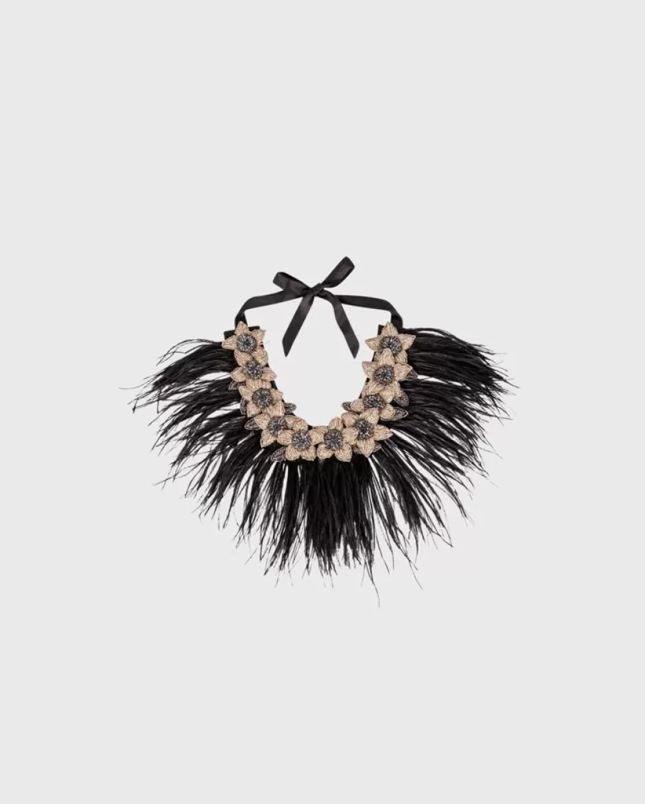 Anne Fontaine Collars*Floral Collar With Black Ostrich Feathers