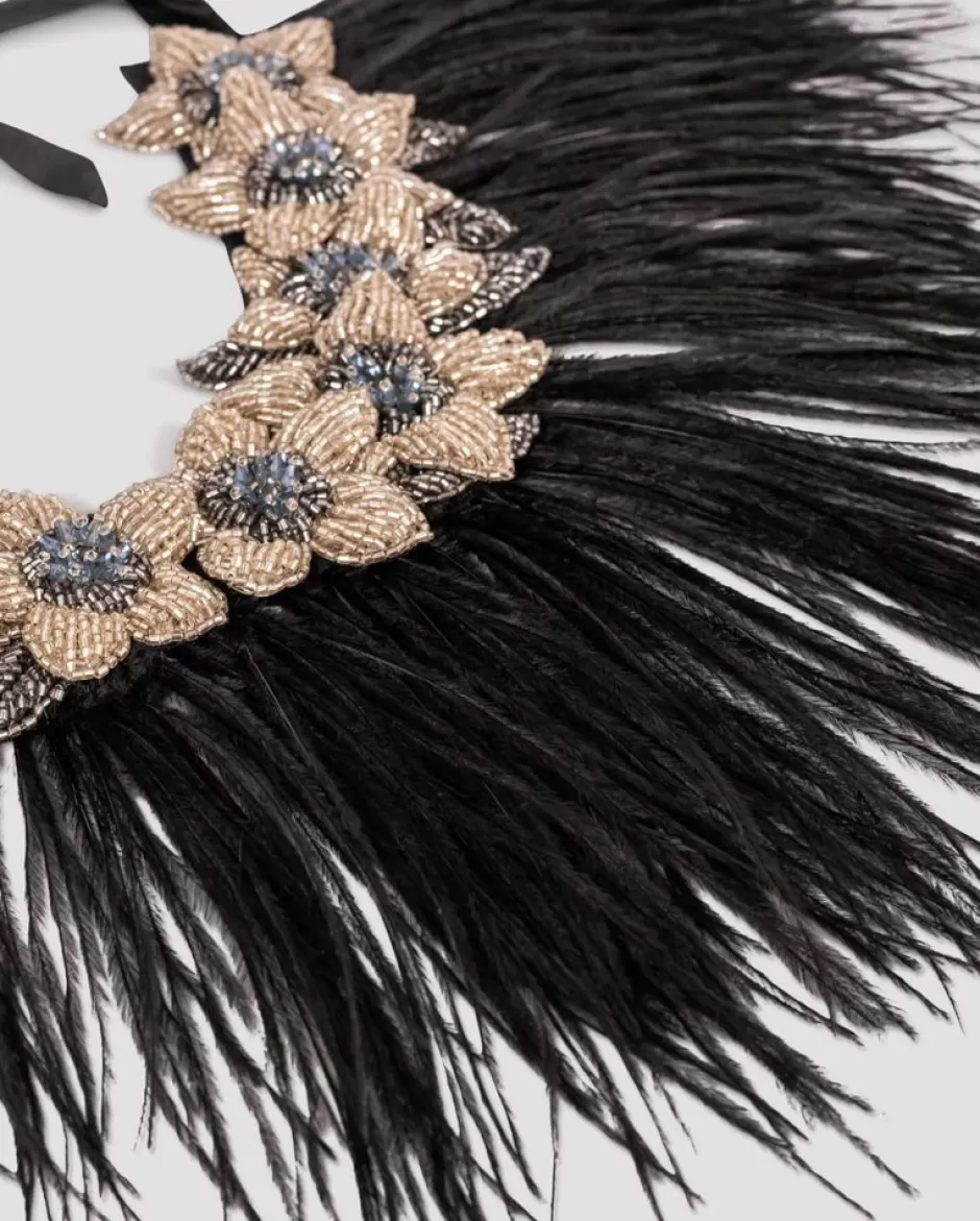 Anne Fontaine Collars*Floral Collar With Black Ostrich Feathers