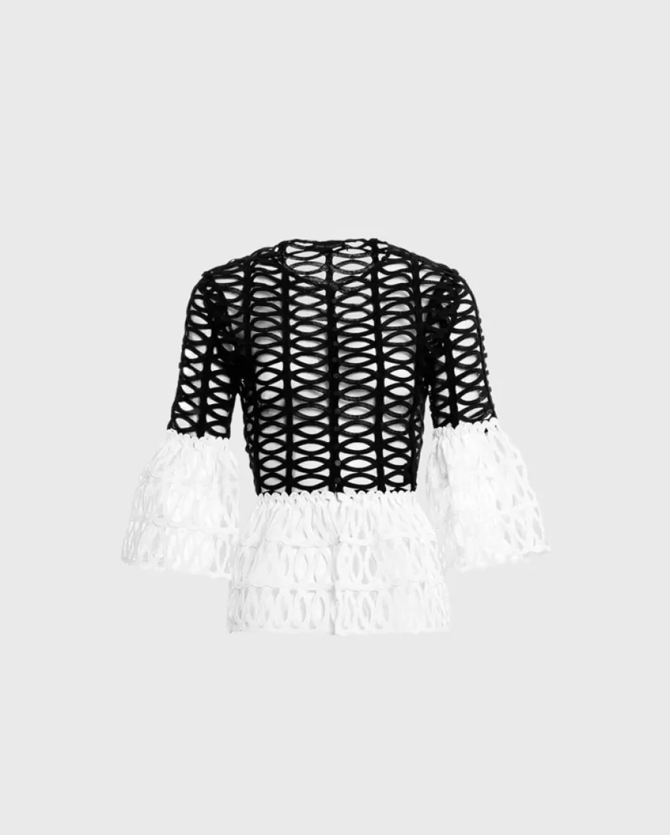 Anne Fontaine Shirts & Blouses*Geometric Peplum Net Blouse In Black And White Black/White