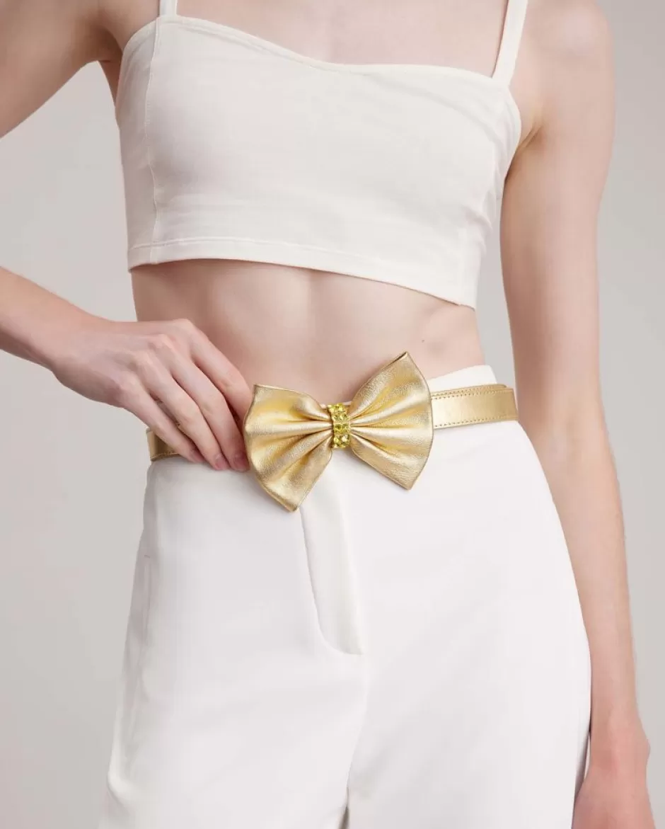 Anne Fontaine Belts*Gold Bow Belt With Gold Crystals