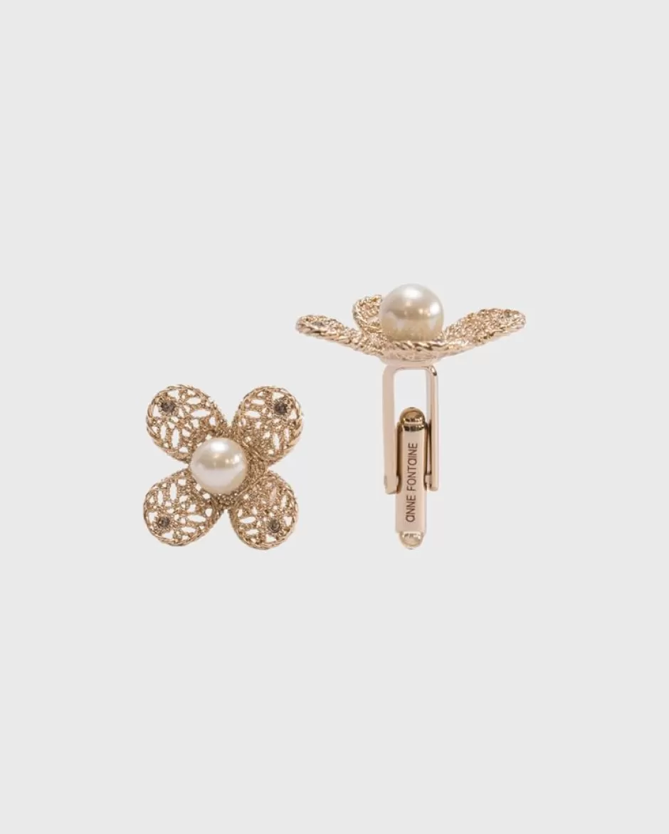 Anne Fontaine Cufflinks*Gold Floral Cufflinks With Center Pearl