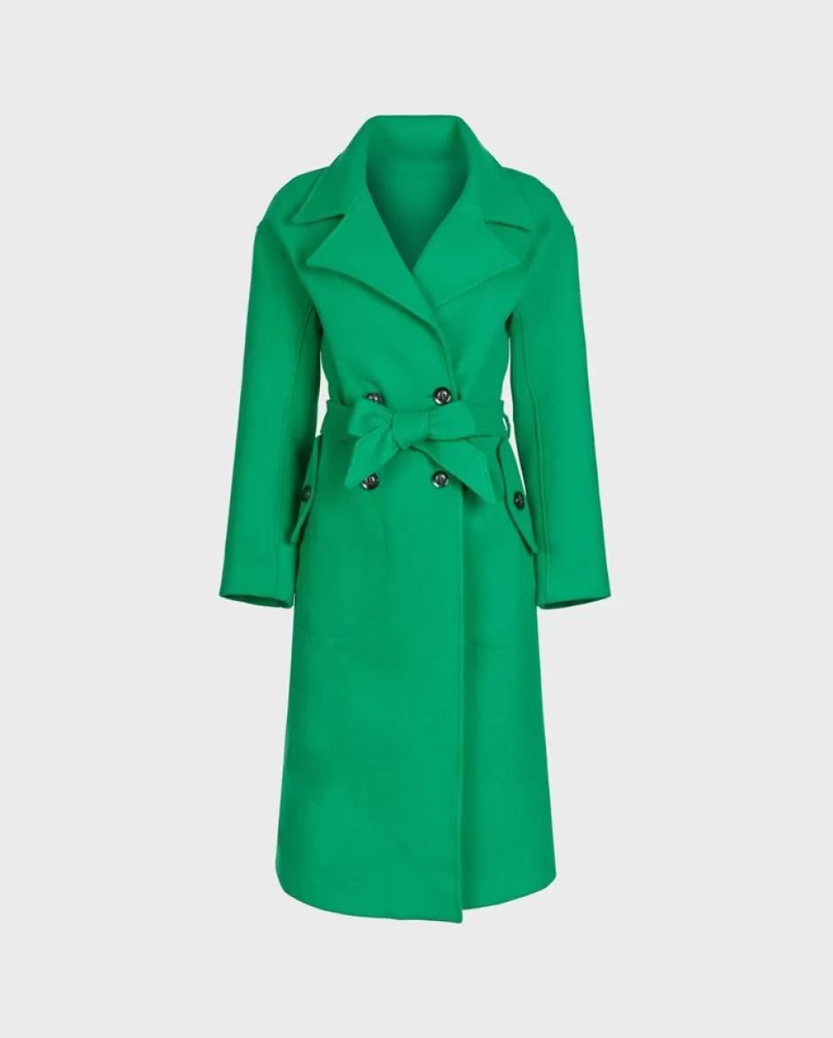 Anne Fontaine Jackets & Coats*Green Long Oversized Trench Coat With Large Notch Lapel Mint