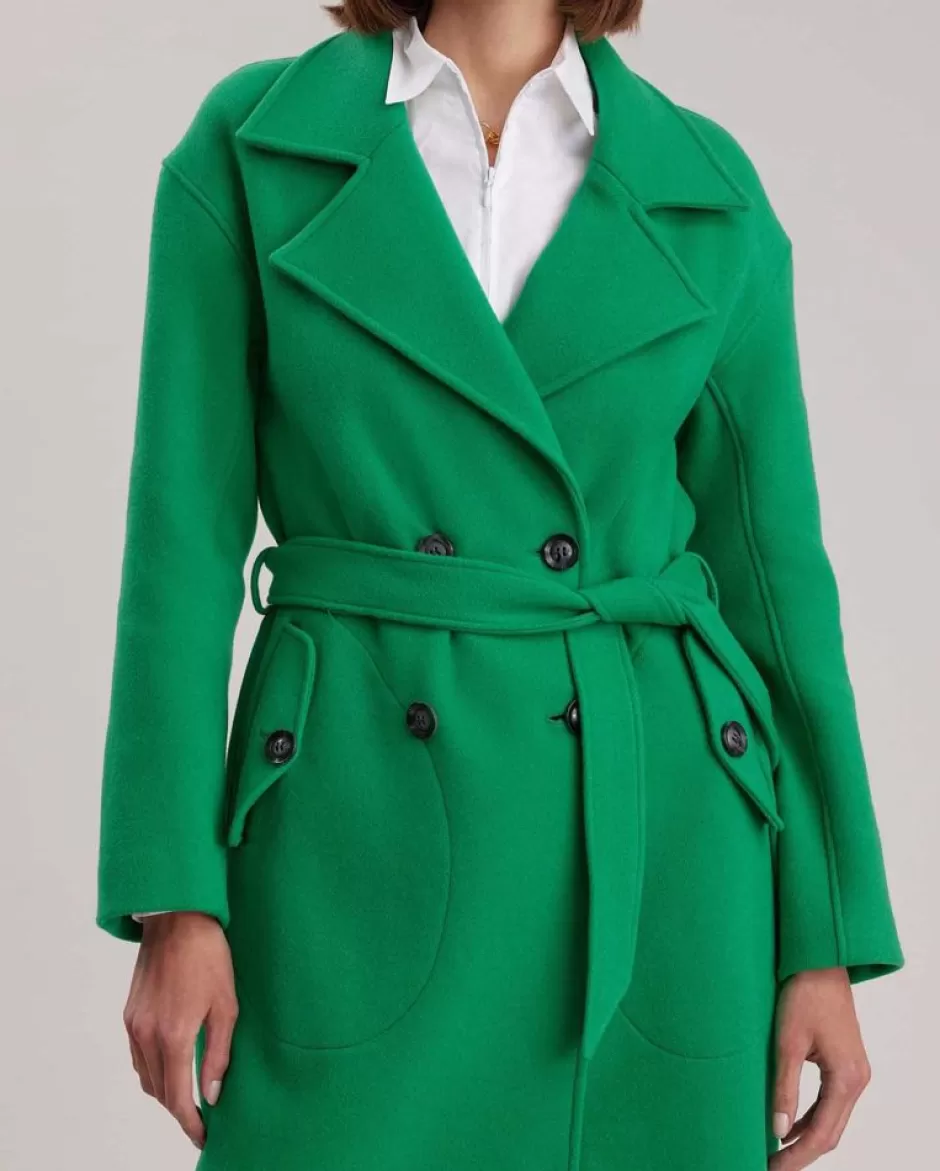 Anne Fontaine Jackets & Coats*Green Long Oversized Trench Coat With Large Notch Lapel Mint