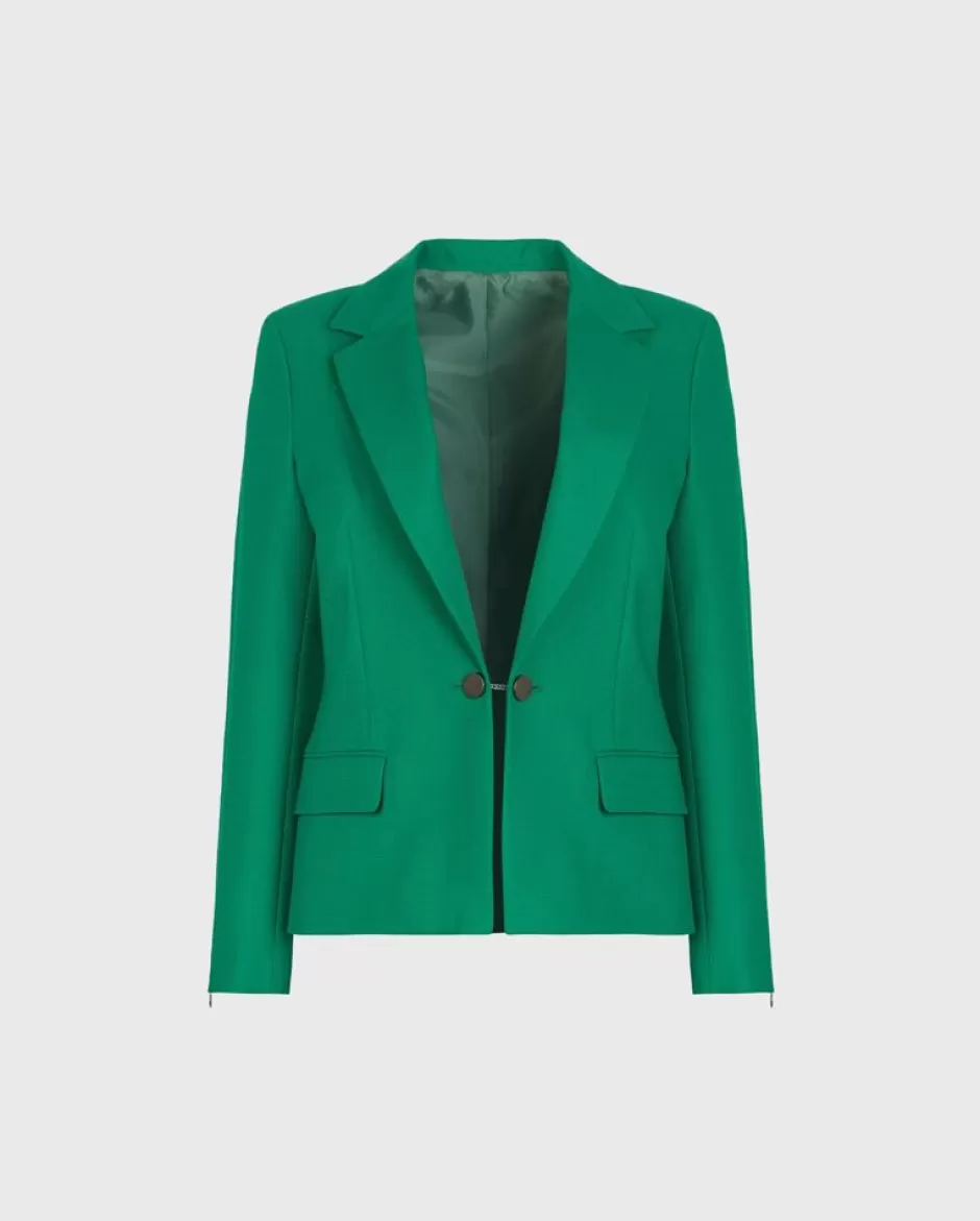 Anne Fontaine Jackets & Coats*Green Wool Blend Blazer With Decorative Gold Chain Button Mint