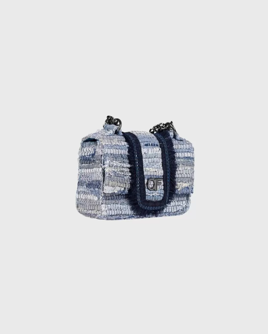 Anne Fontaine Shoulder Bags*Handcrafted Bag With Blue Details And A Gunmetal Chain Strap