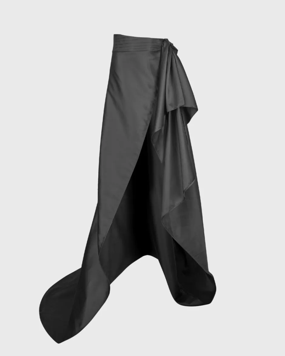 Anne Fontaine Bottoms*High Sheen Sateen Skirt With A Wide High Slit Black