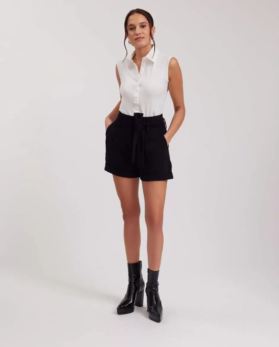 Anne Fontaine Bottoms*High-Waisted Shorts With Removable Tie-Waist Belt Black