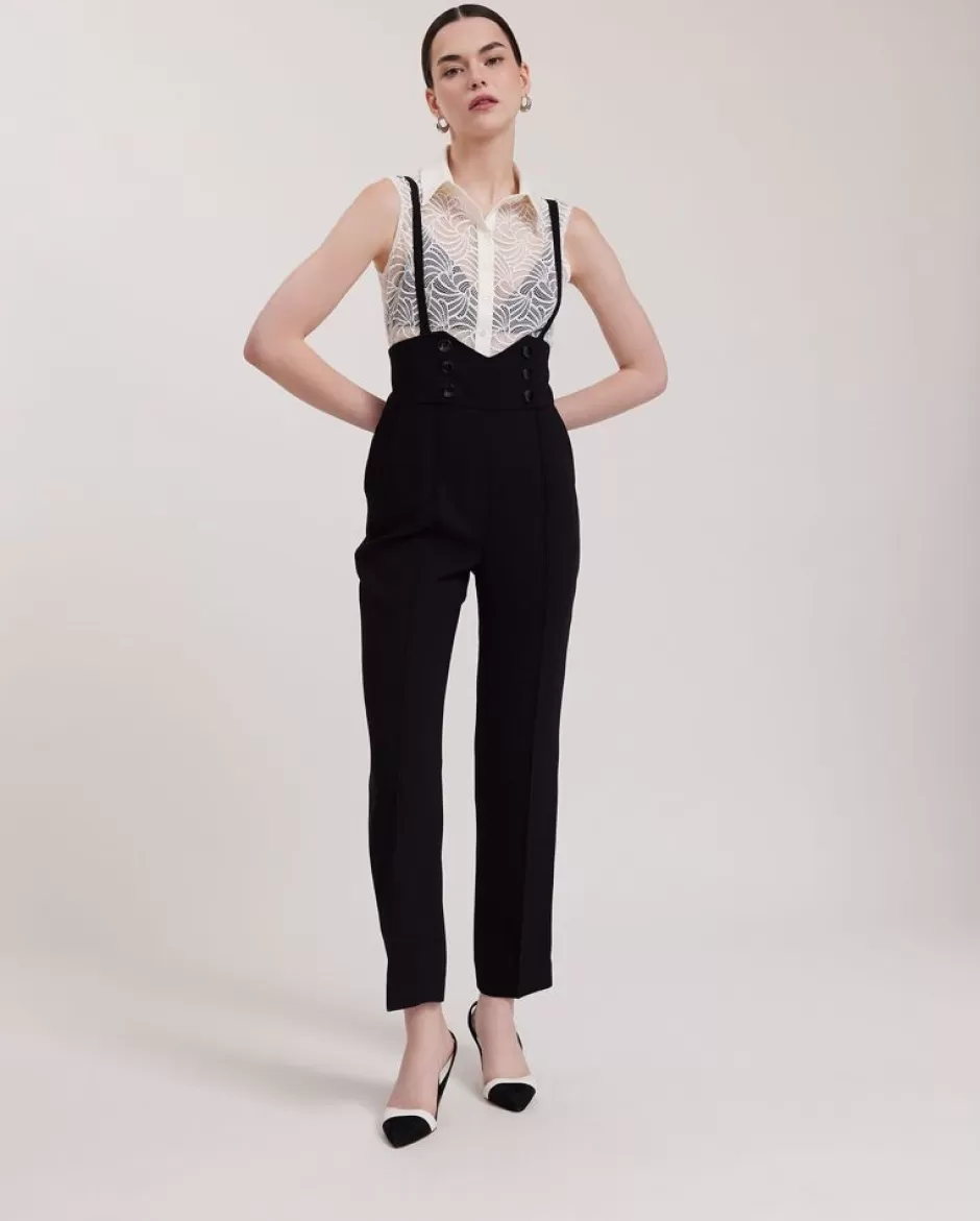 Anne Fontaine Bottoms*High-Waisted Suspender Trousers With Cummerbund Waist Black