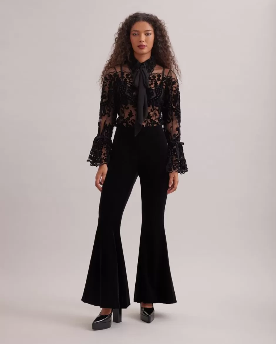 Anne Fontaine Bottoms*High-Waisted Velvet Flare Trousers Black