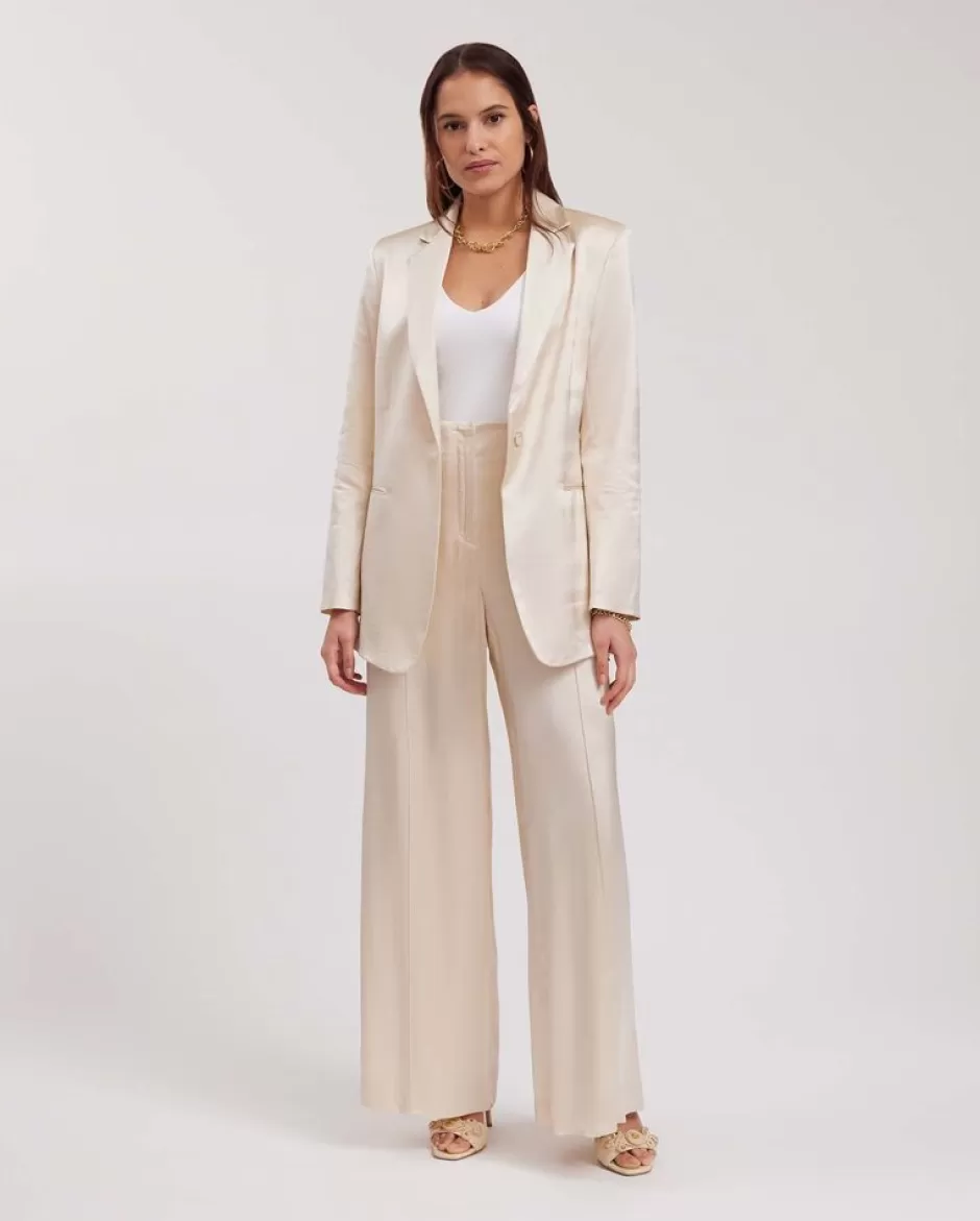 Anne Fontaine Bottoms*High-Waisted Wide-Leg Pants Beige