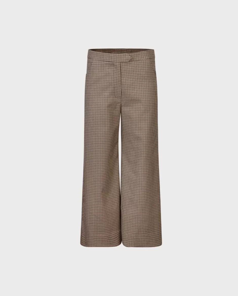 Anne Fontaine Bottoms*Houndstooth Cropped Wide-Leg Pant Brown