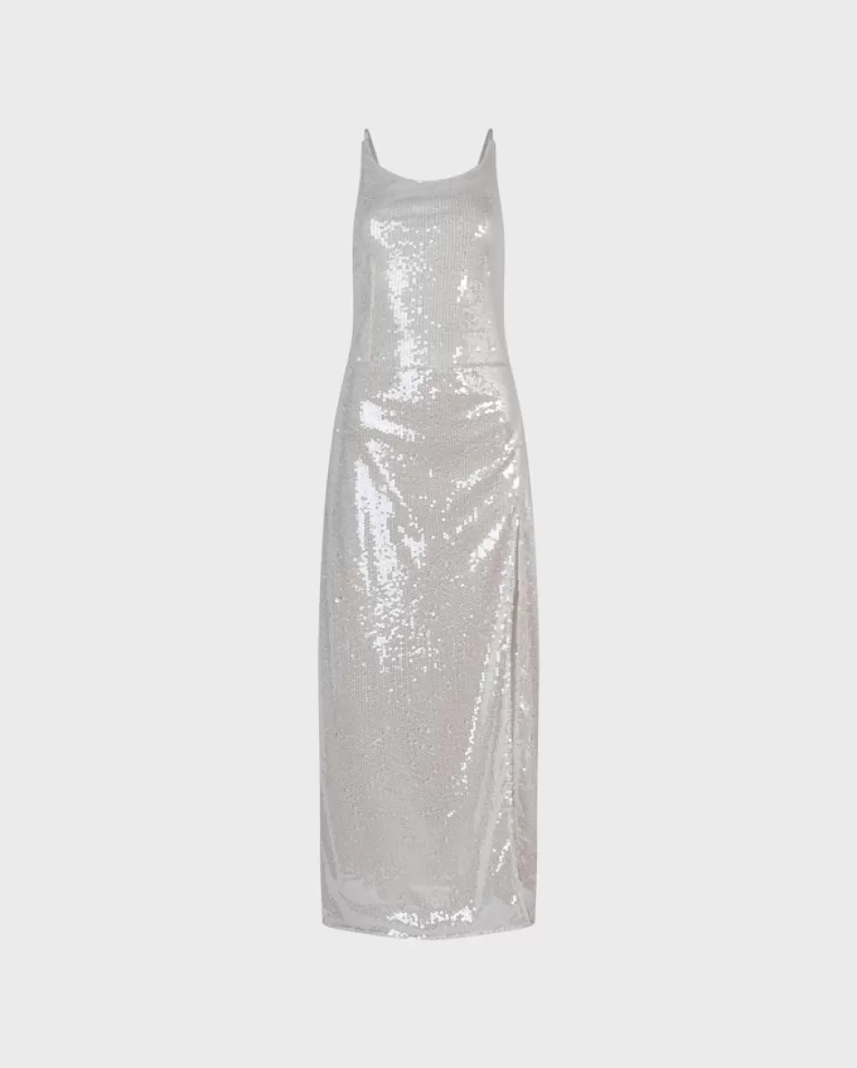 Anne Fontaine Dresses*Iridescent Sequined Halter Dress With Thigh High Slit White