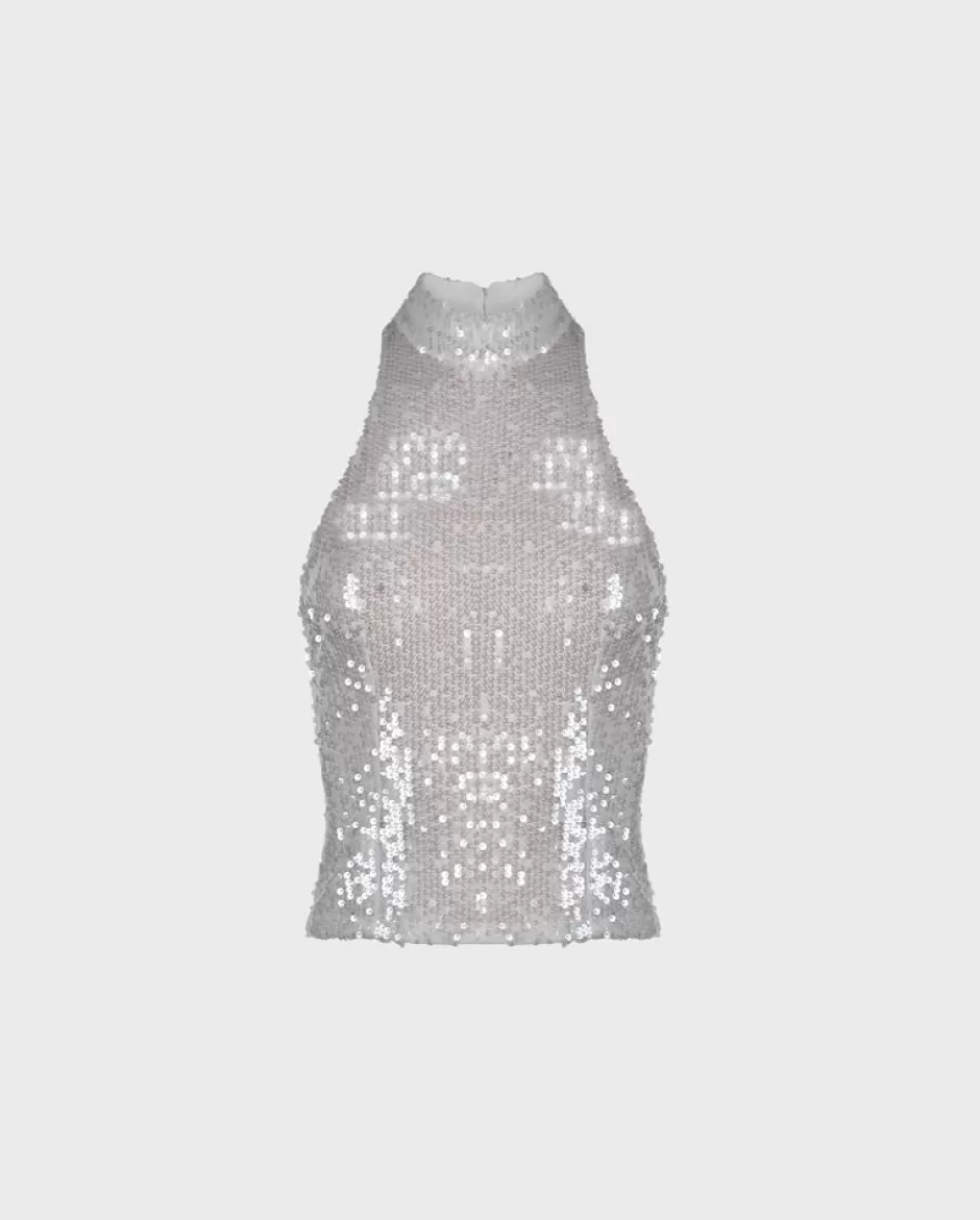 Anne Fontaine Tops*Iridescent Sequined Halter Top White