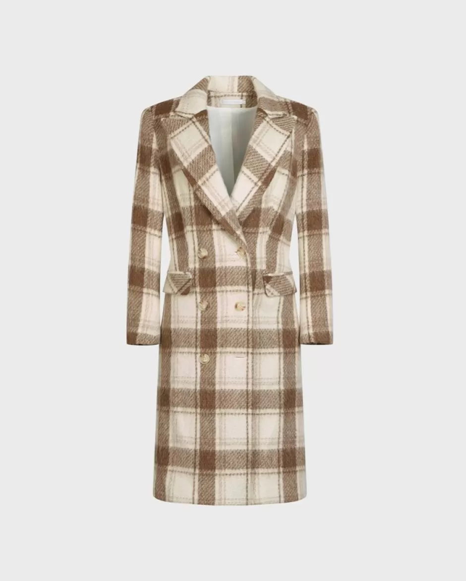 Anne Fontaine Jackets & Coats*Knee Length Checkered Patterned Wool Coat Brown