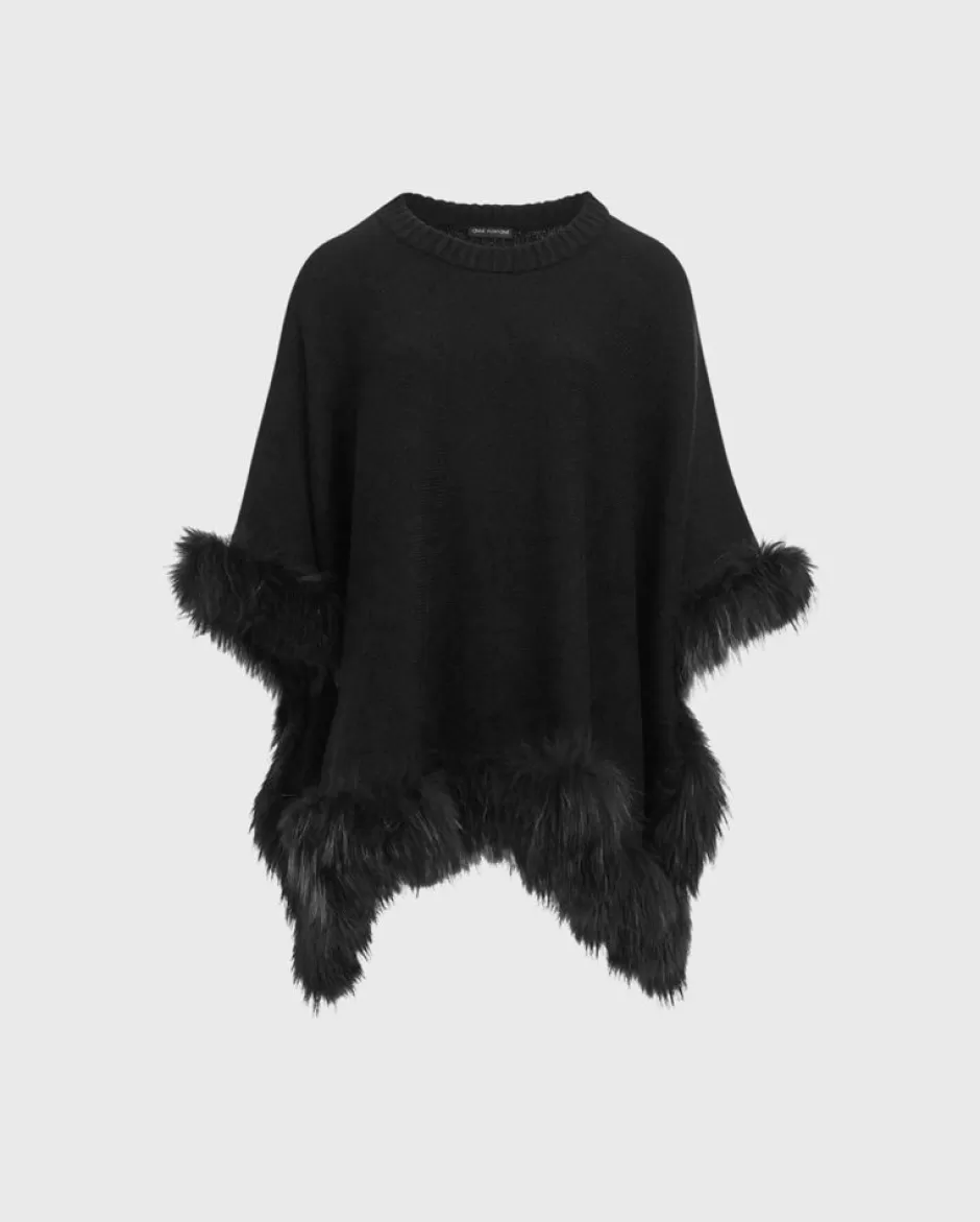 Anne Fontaine Jackets & Coats*Knitted Poncho With Fur Trim In Black