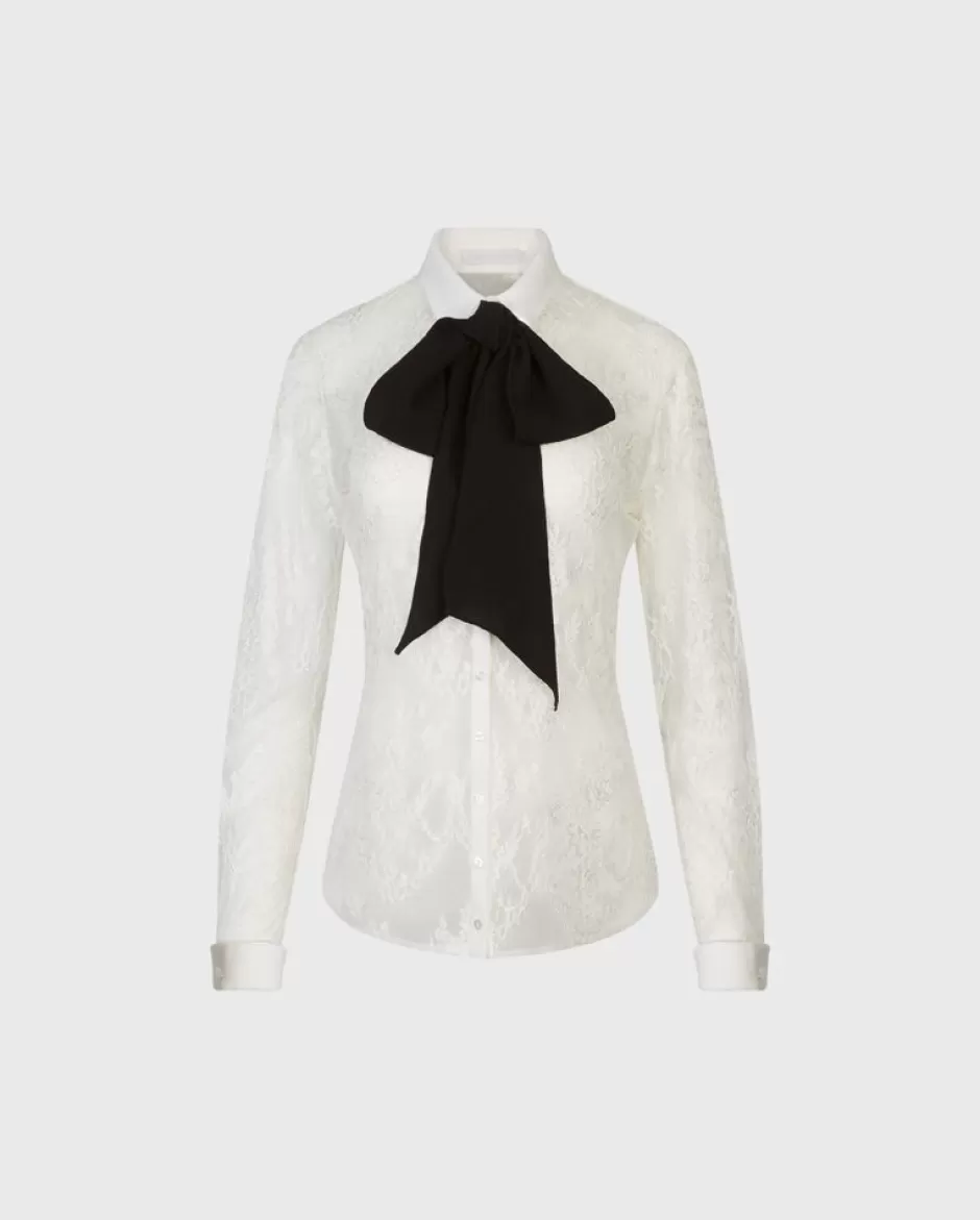 Anne Fontaine The White Shirt*Lace Shirt With A Removable Big Black Neck Tie White