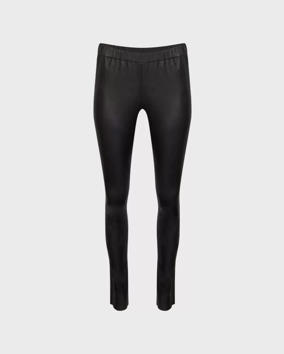 Anne Fontaine Bottoms*Lambskin Leather Leggings With Elastic Waist Black