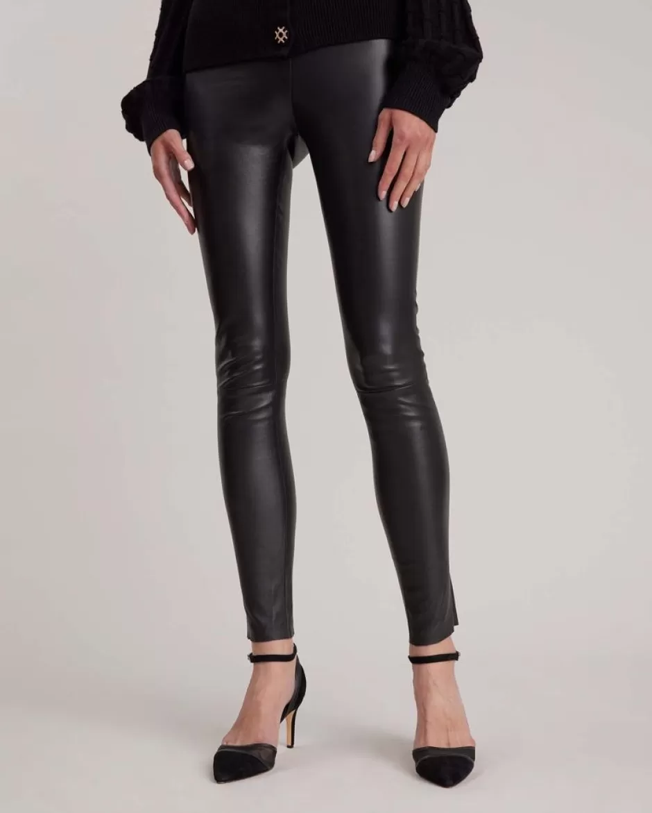 Anne Fontaine Bottoms*Lambskin Leather Leggings With Elastic Waist Black