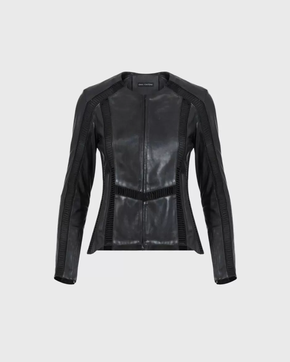 Anne Fontaine Jackets & Coats*Laser Cut Leather Jacket Black