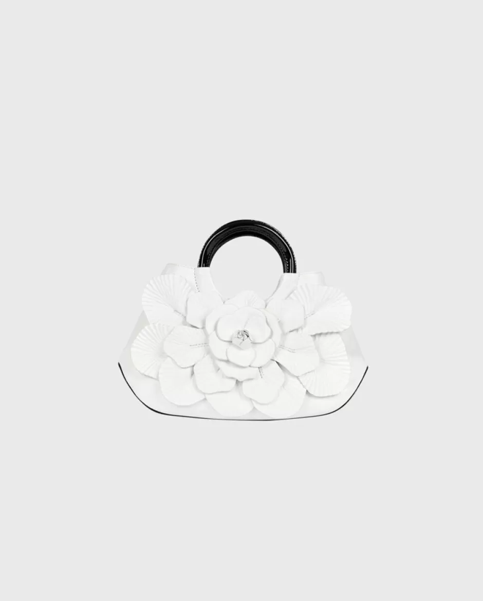 Anne Fontaine The Scarlett Handbag*Leather Flower Bag In Black And White