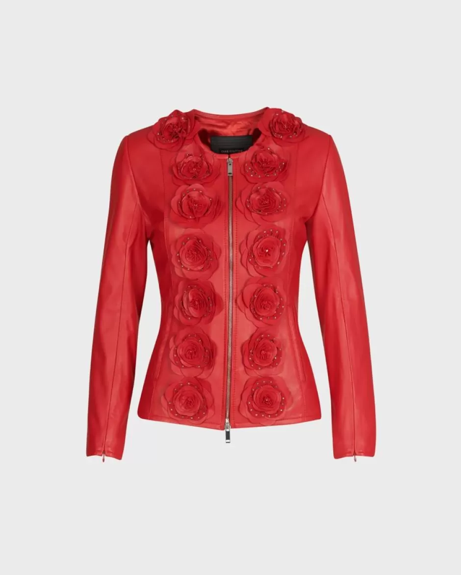 Anne Fontaine Jackets & Coats*Leather Jacket With Floral Detailing Red