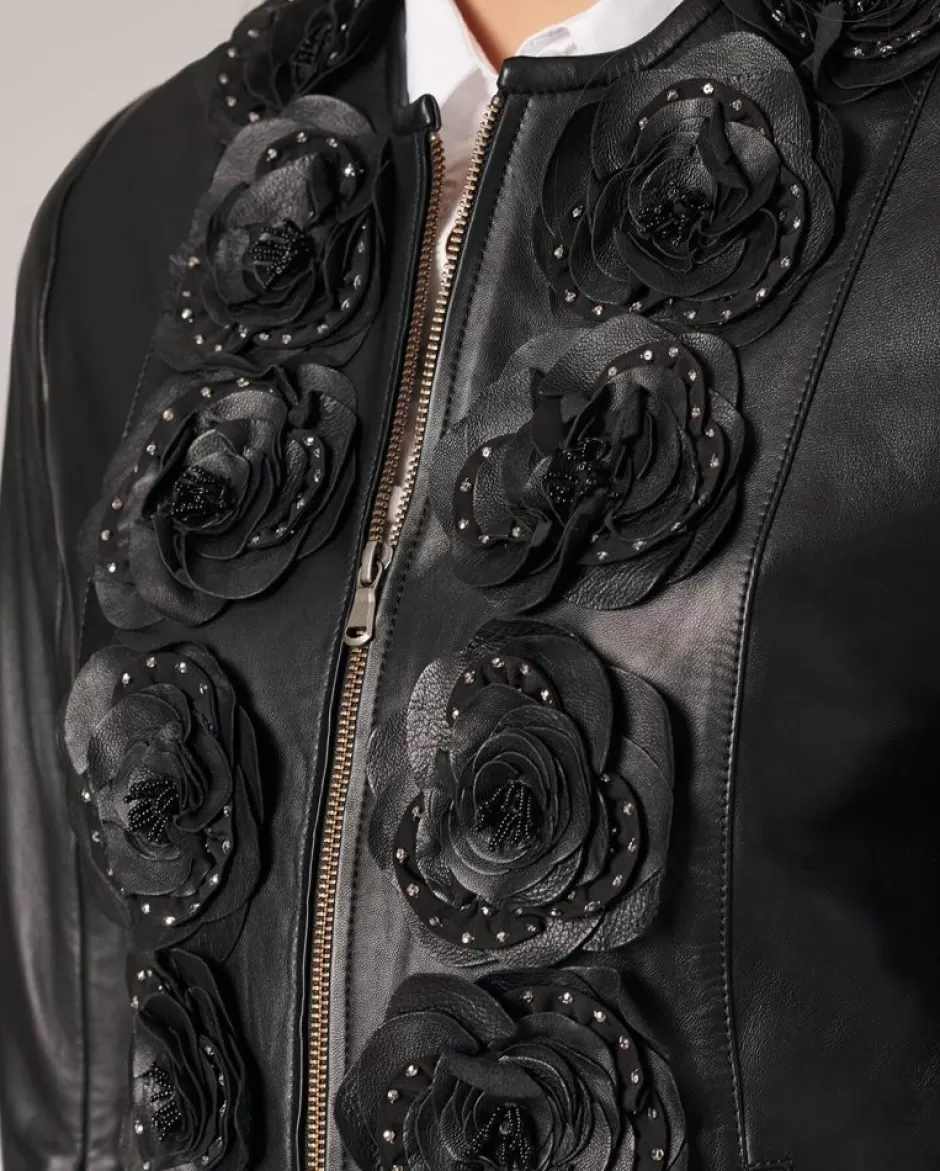 Anne Fontaine Jackets & Coats*Leather Jacket With Front Flowers Black