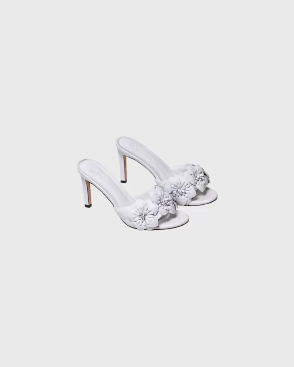 Anne Fontaine Heels*Leather Sandal Heels With 3D Flowers In Gold