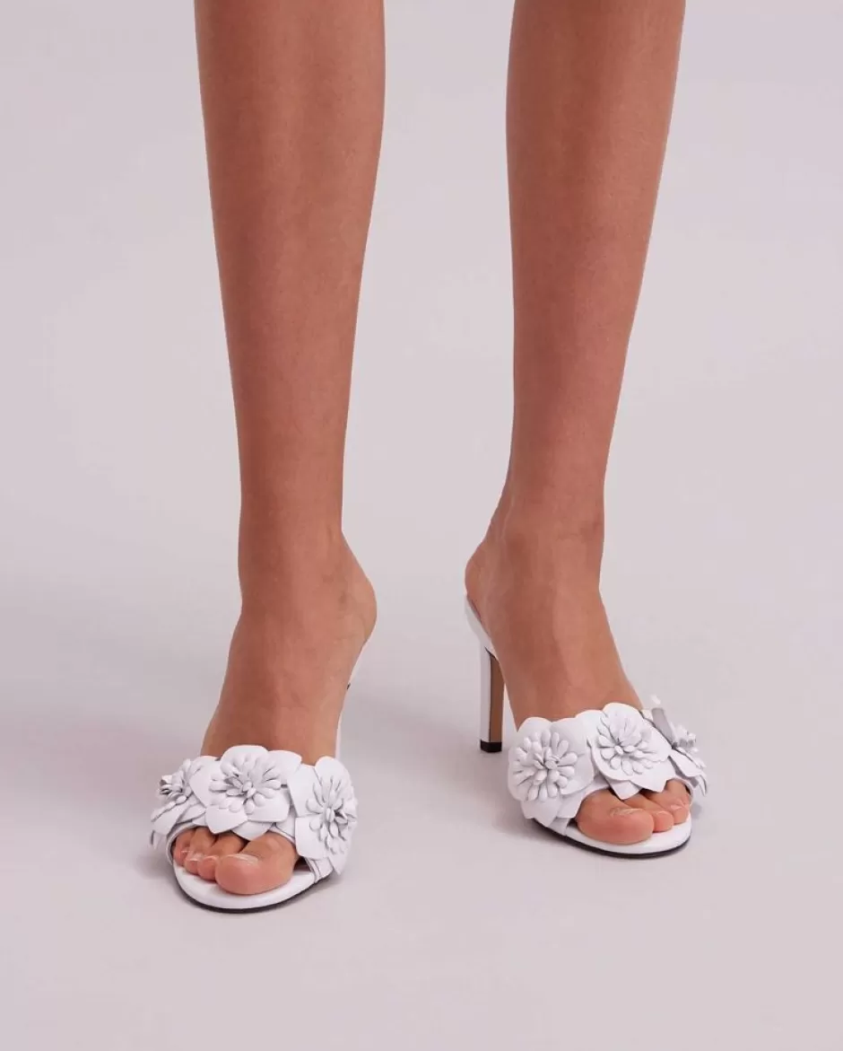 Anne Fontaine Heels*Leather Sandal Heels With 3D Flowers In White