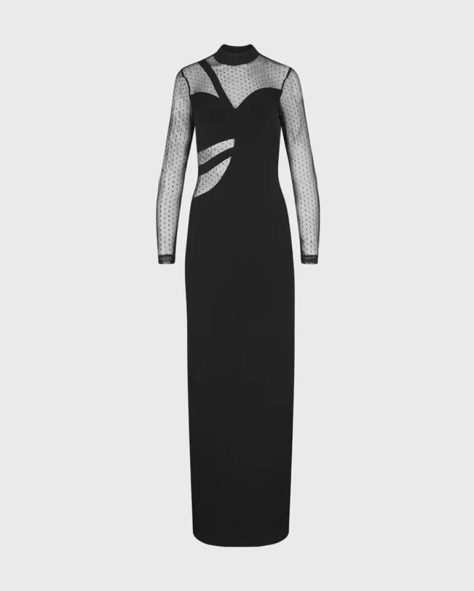 Anne Fontaine Dresses*Long Dress With Mock Neckline And Mesh Sleeves Black