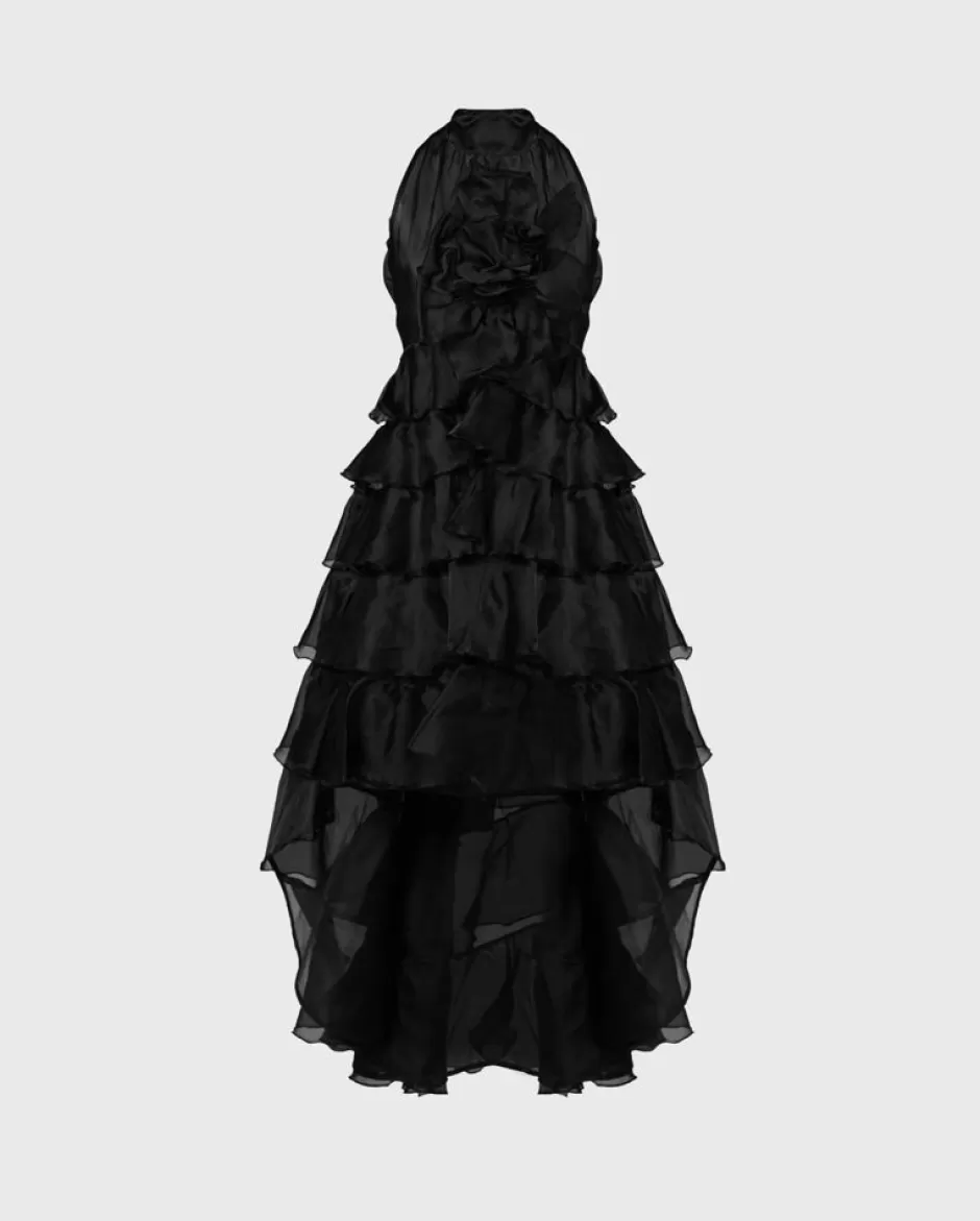 Anne Fontaine Dresses*Long High-Low Silk Organza Dress With Frills Black