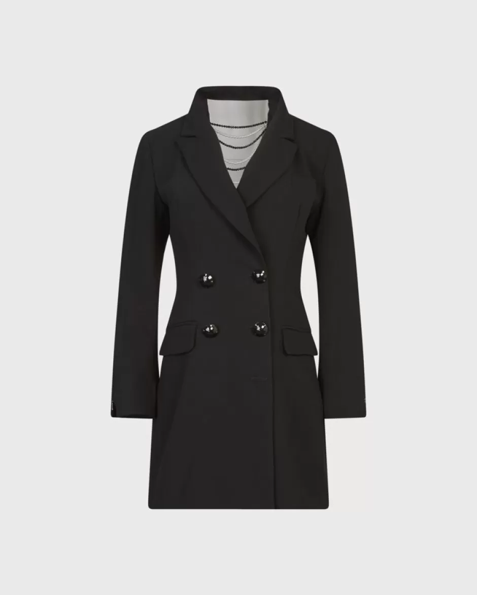 Anne Fontaine Jackets & Coats*Long Length Double Breasted Blazer With Flap Pockets Black