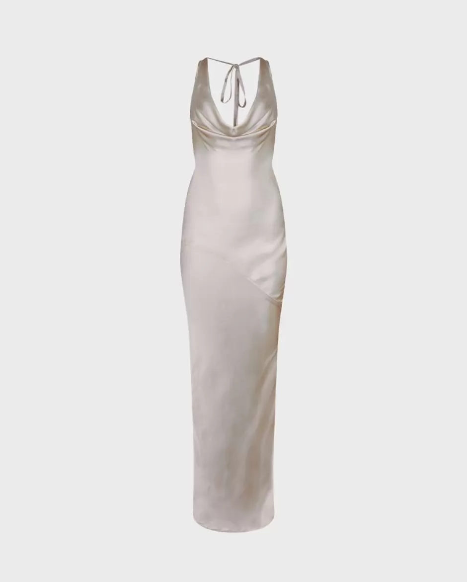 Anne Fontaine Dresses*Long Length Straight Column Dress With Cowl Neck Beige