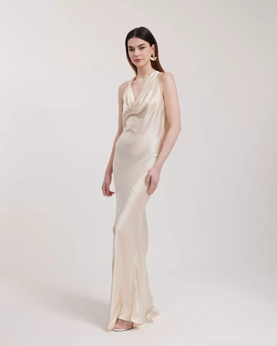 Anne Fontaine Dresses*Long Length Straight Column Dress With Cowl Neck Beige