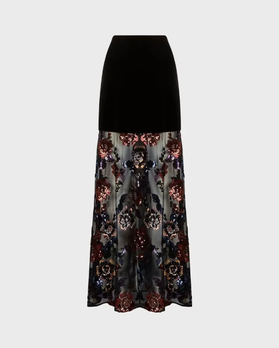 Anne Fontaine Bottoms*Long Maxi Skirt With Dual Material Bottom Black