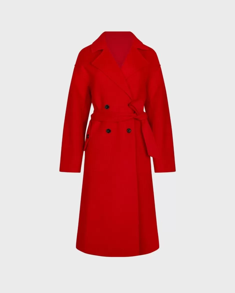 Anne Fontaine Jackets & Coats*Long Oversized Trench Coat With Large Notch Lapel Red