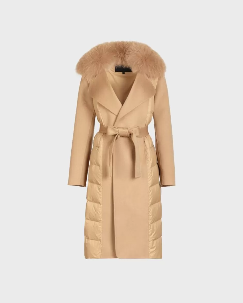 Anne Fontaine Jackets & Coats*Long Puffer Coat With Removable Collar & Wool Details Brown