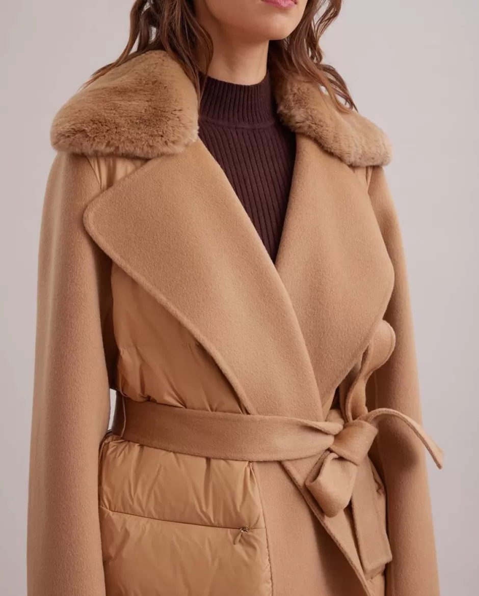 Anne Fontaine Jackets & Coats*Long Puffer Coat With Removable Collar & Wool Details Brown