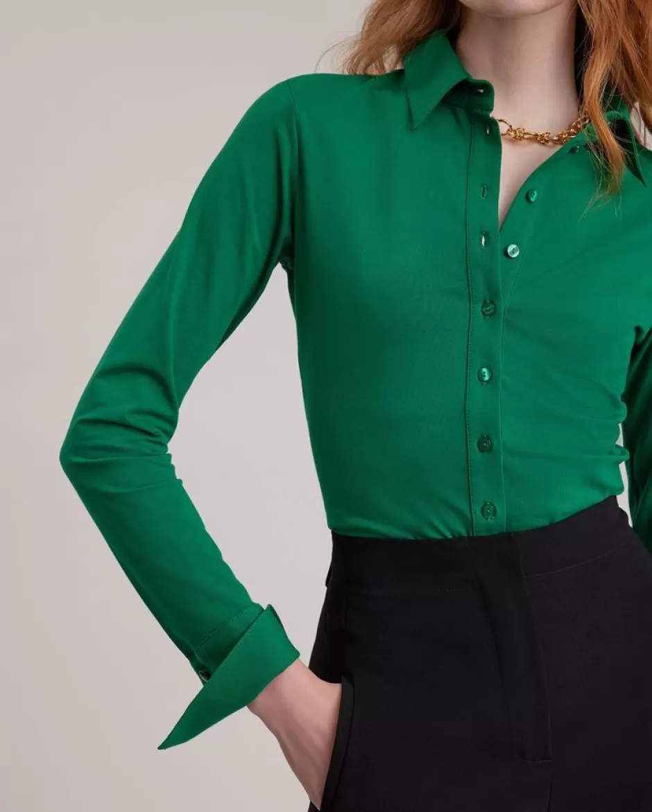 Anne Fontaine Shirts & Blouses*Long Sleeve Collared Shirt With Cufflinks Green