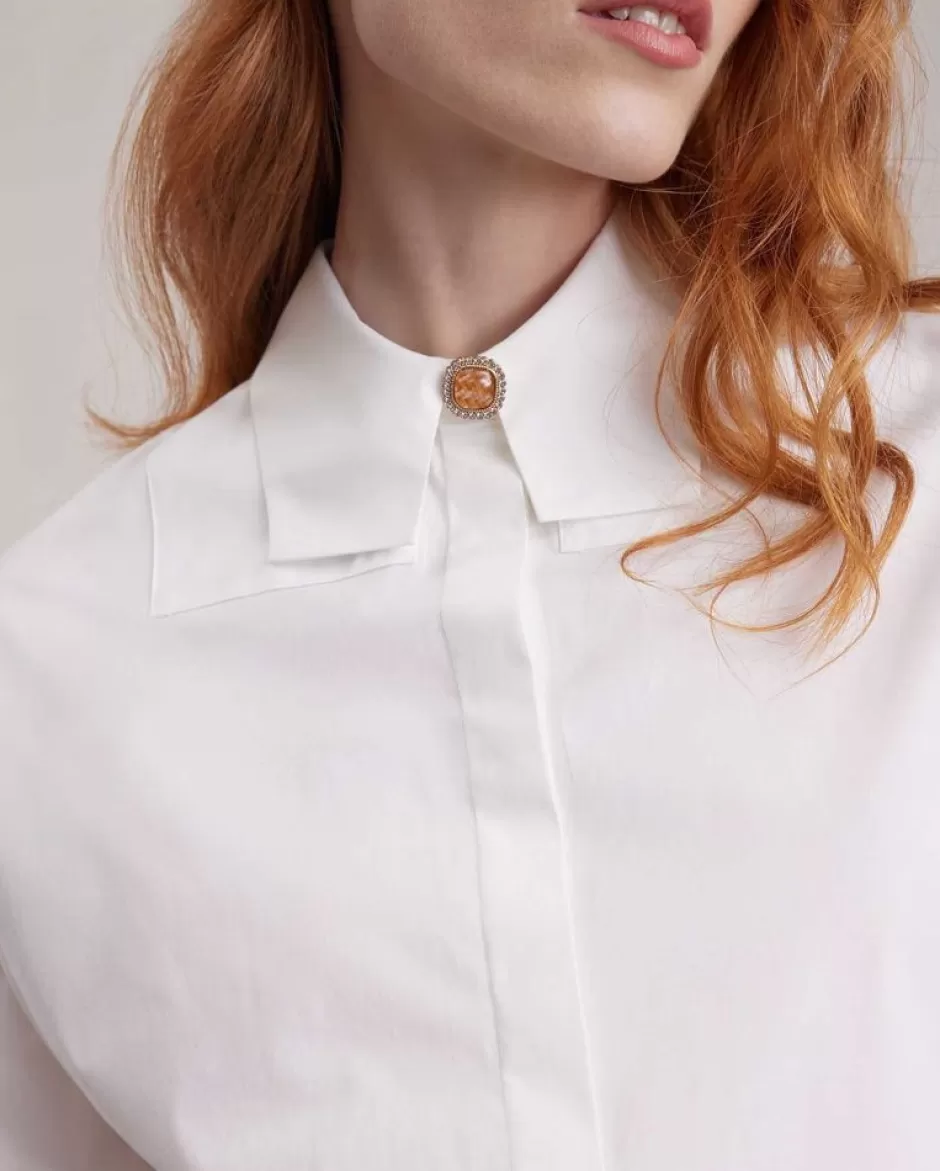 Anne Fontaine The White Shirt*Long Sleeve Collared Shirt With Single Gold Button White